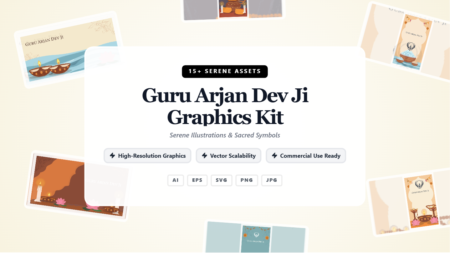 Guru Arjan Dev Ji Graphics Kit – Serene Social Media Banners & Sacred Illustrations