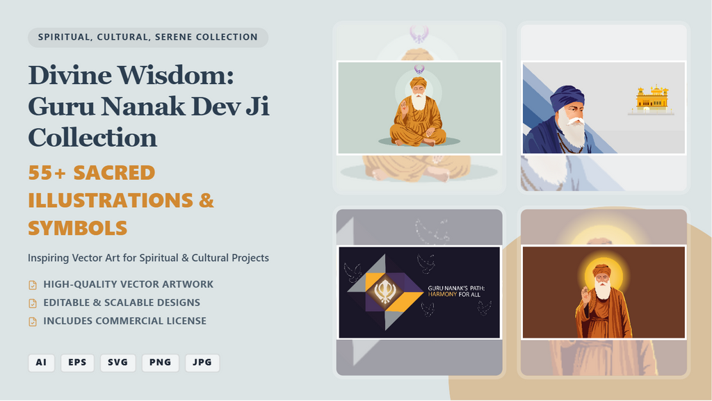 Divine Wisdom: Guru Nanak Dev Ji Social Media Banners – Vector Illustrations Collection