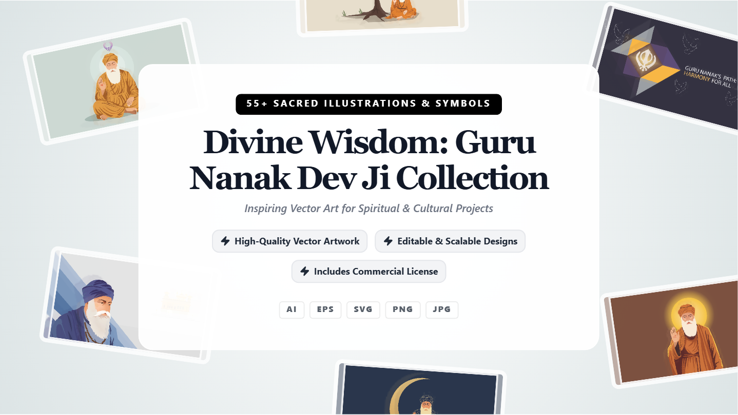 Divine Wisdom: Guru Nanak Dev Ji Social Media Banners – Vector Illustrations Collection