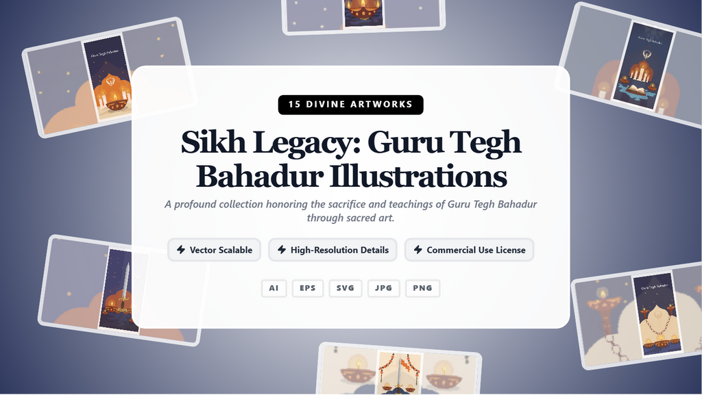 Sikh Legacy: Guru Tegh Bahadur Illustrations Social Media Banners – Premium Vector Art