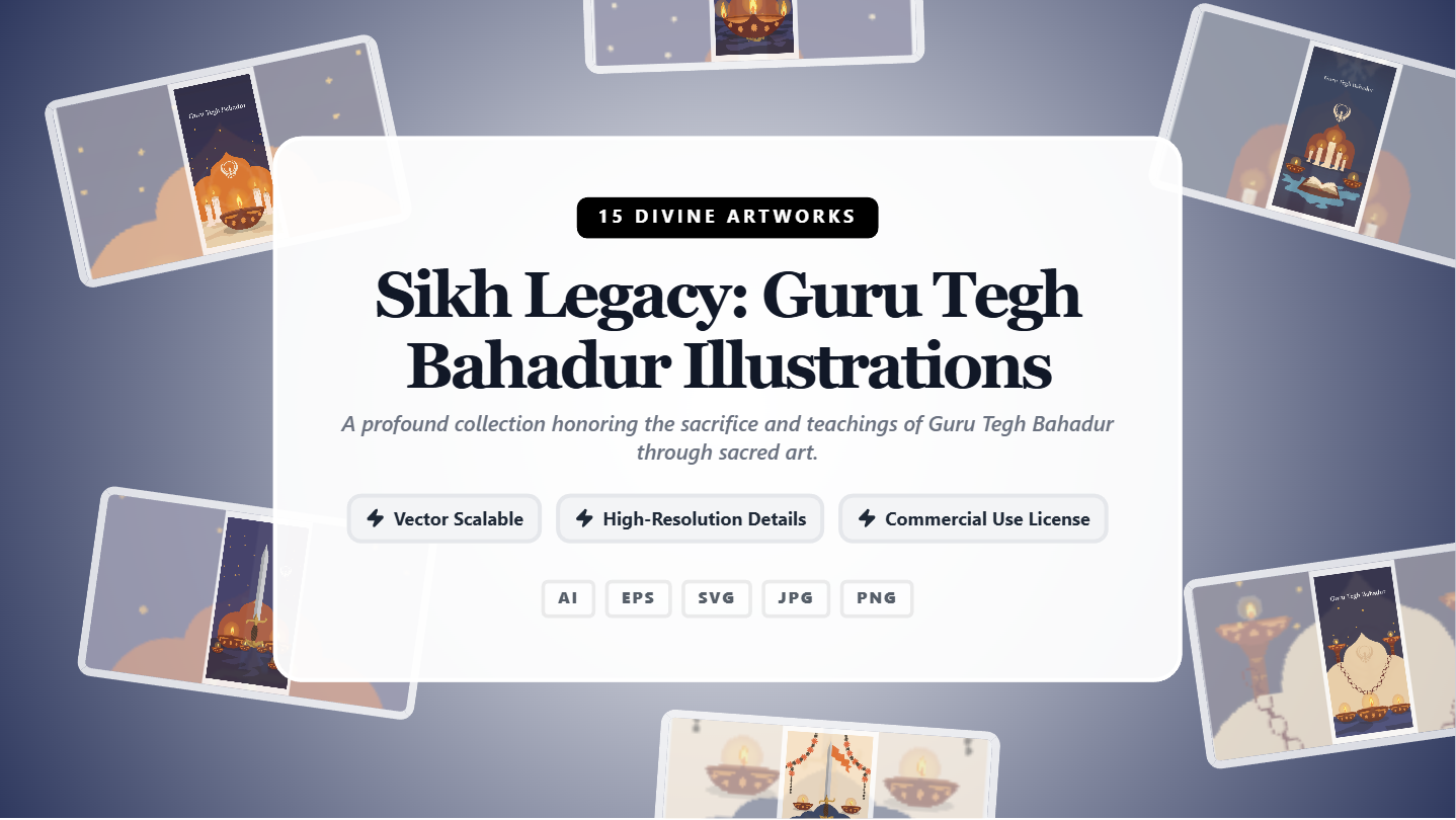 Sikh Legacy: Guru Tegh Bahadur Illustrations Social Media Banners – Premium Vector Art