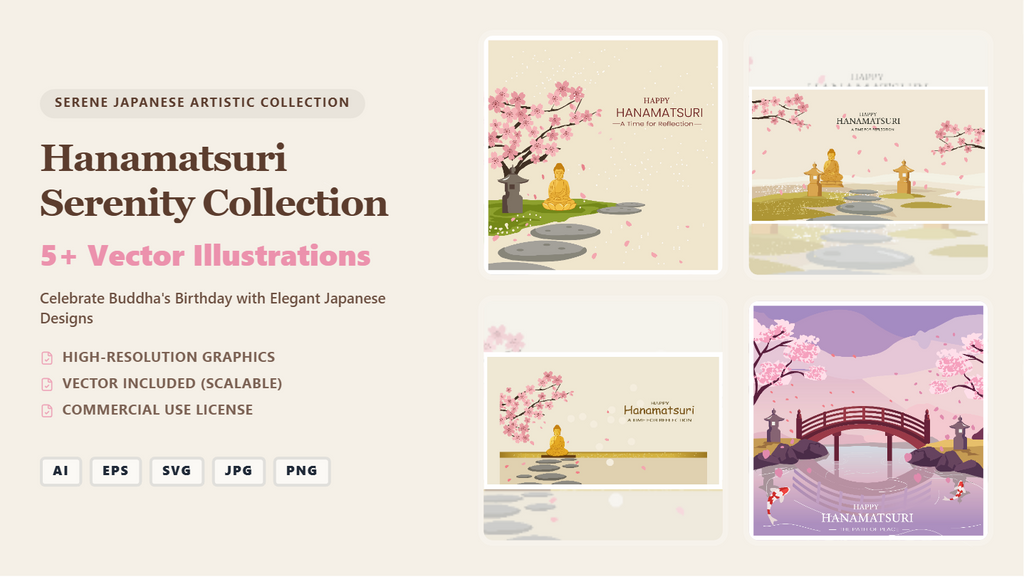 Hanamatsuri Serenity Collection Social Media Banners – Elegant Japanese Vector Designs