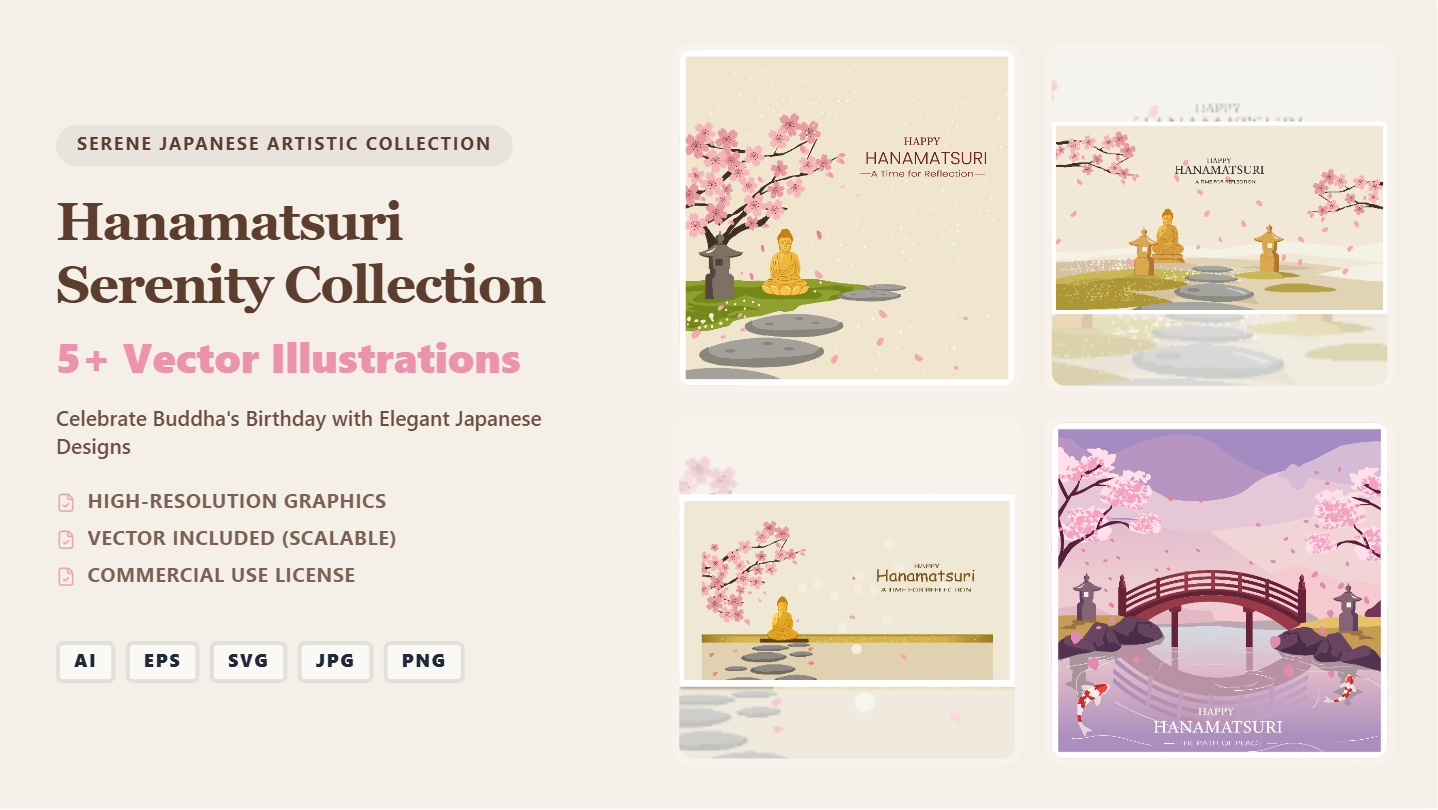 Hanamatsuri Serenity Collection Social Media Banners – Elegant Japanese Vector Designs
