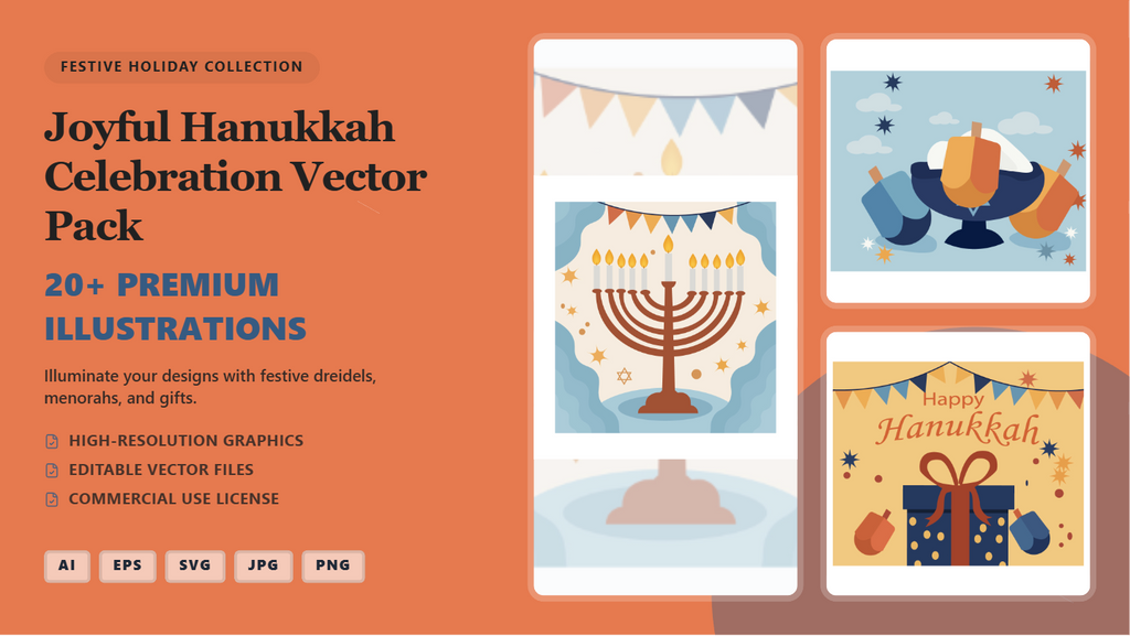 Joyful Hanukkah Celebration Vector Pack – Festive Social Media Illustrations