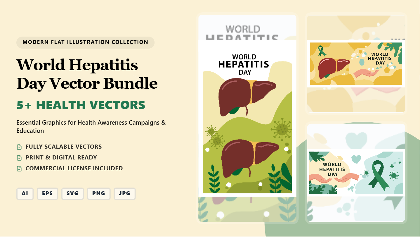 World Hepatitis Day Social Media Banners – Flat Vector Illustration Bundle