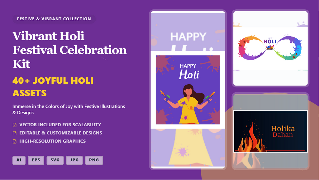 Vibrant Holi Festival Celebration Kit – Premium Social Media Banners & Graphics