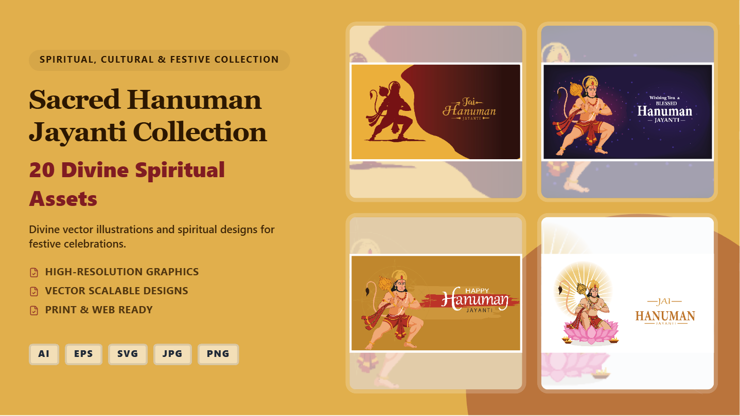 Sacred Hanuman Jayanti Social Media Banner Collection – Divine Vector Graphics