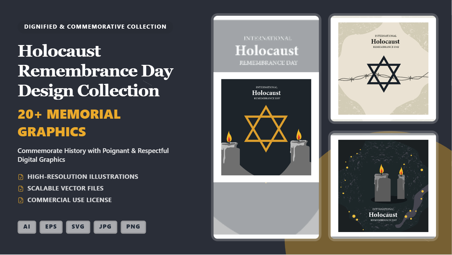 Holocaust Remembrance Day Social Media Banners – Commemorative Vector Graphics Collection