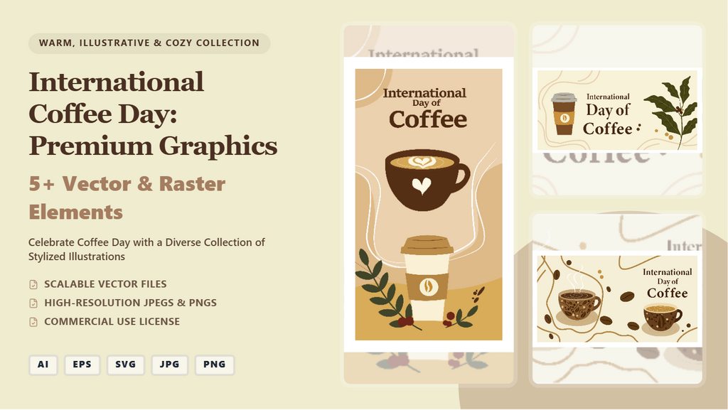 International Coffee Day Social Media Banners – Illustrative Graphics Kit