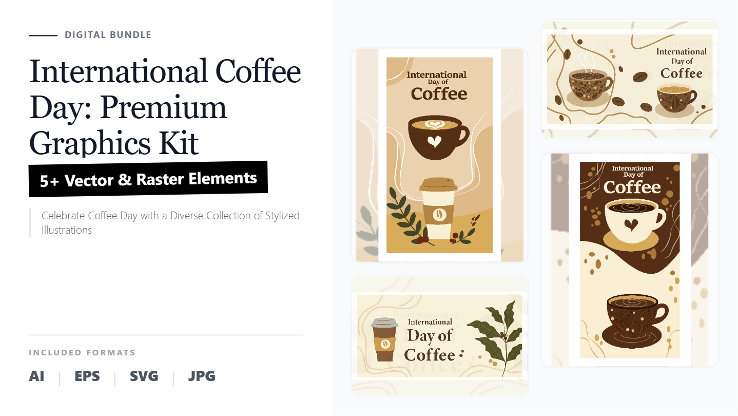 International Coffee Day Social Media Banners – Illustrative Graphics Kit