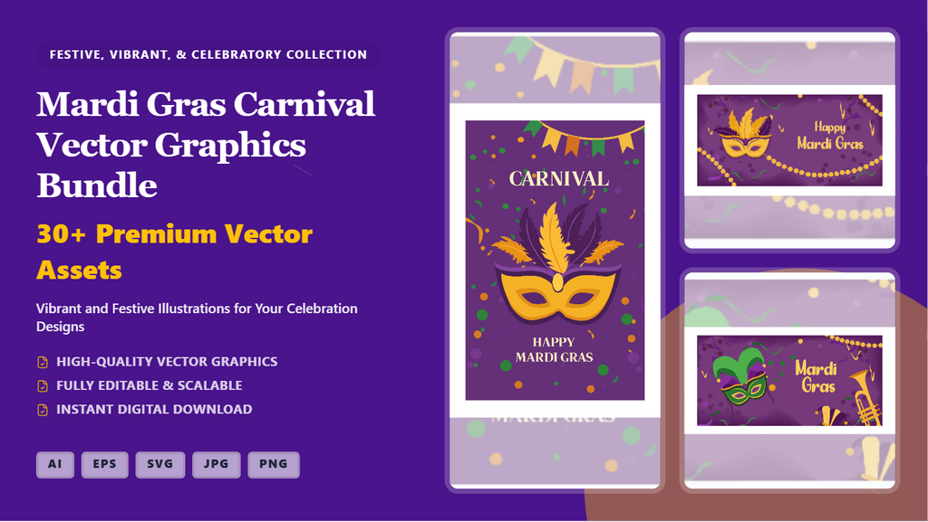 Mardi Gras Carnival Social Media Banners – Premium Vector Graphics Bundle