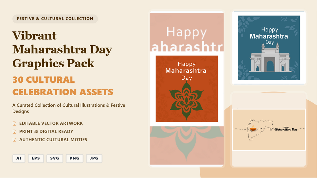Vibrant Maharashtra Day Social Media Banners – Premium Cultural Graphics Pack