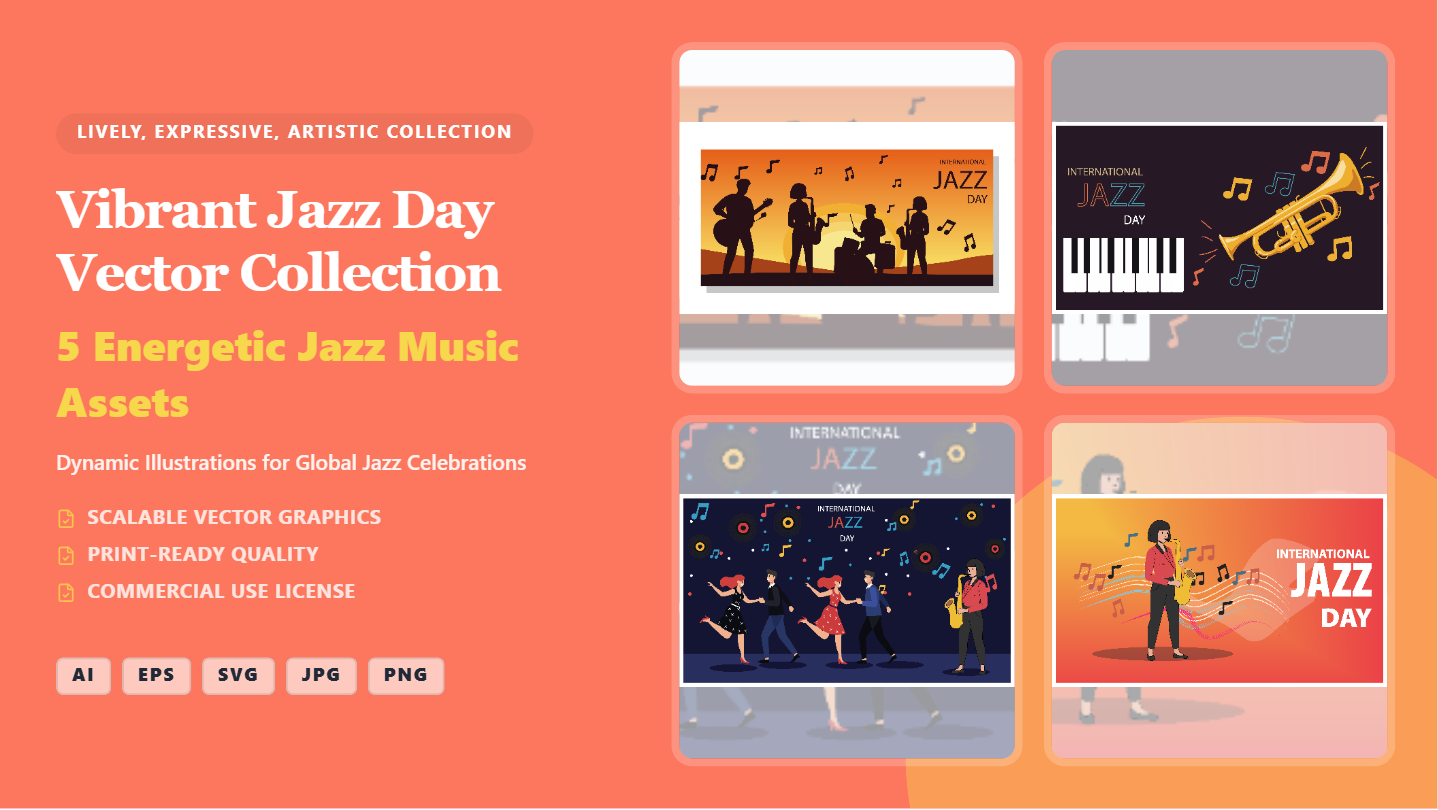 Vibrant Jazz Day Social Media Banners – Editable Vector Collection