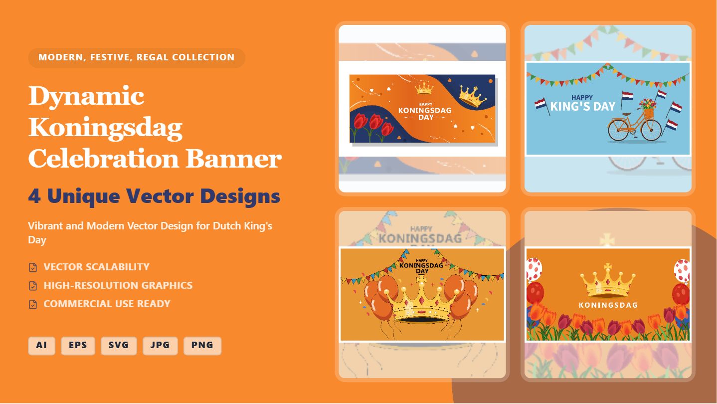 Dynamic Koningsdag Celebration Social Media Banners – Premium Vector Design Pack