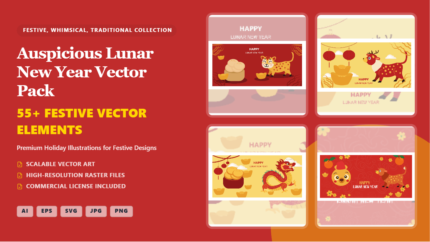 Auspicious Lunar New Year Social Media Banners – Premium Vector Pack