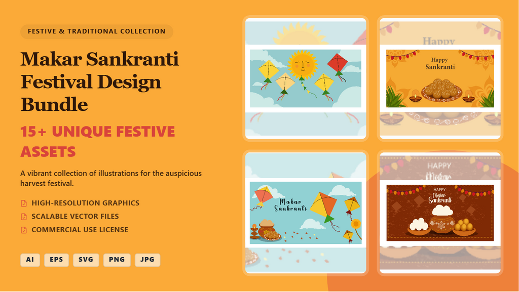 Makar Sankranti Festival Social Media Banner Bundle – Festive & Illustrative Designs