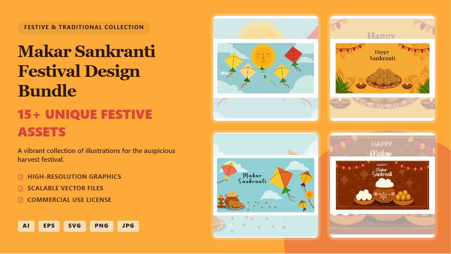 Makar Sankranti Festival Social Media Banner Bundle – Festive & Illustrative Designs