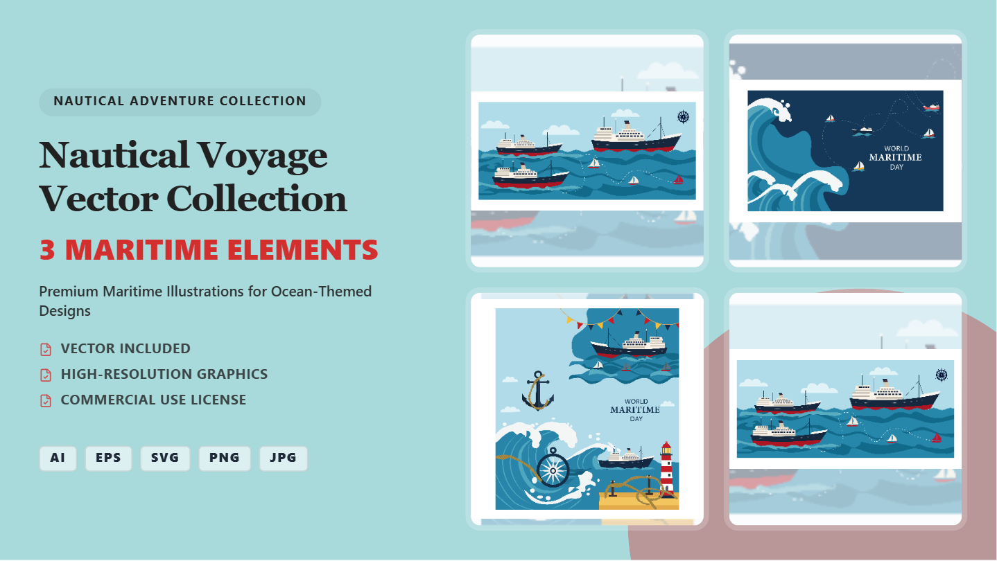 Nautical Voyage Social Media Banners – Premium Ocean-Themed Vector Collection