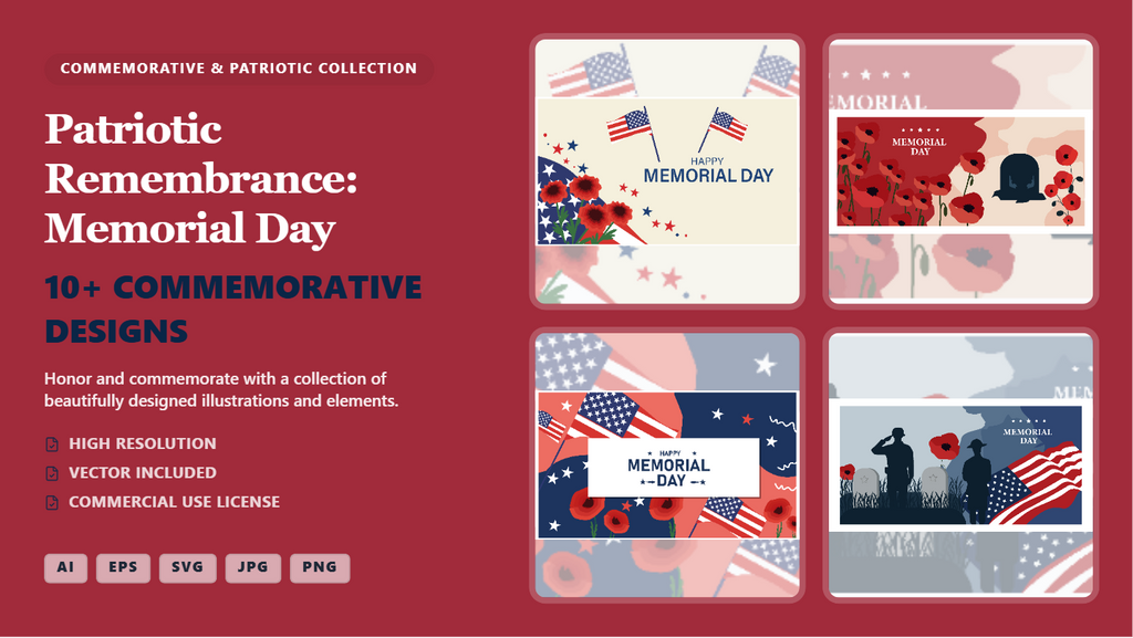 Patriotic Remembrance Memorial Day Social Media Banners – Vector Graphics Pack
