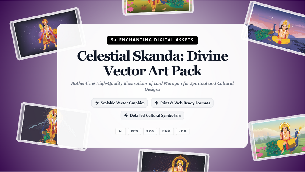 Lord Kartikeya Murugan Vector Art Pack – Spiritual Social Media Banners & Illustrations