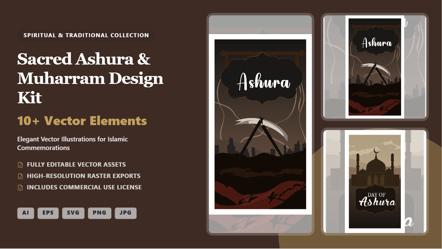 Sacred Ashura & Muharram Social Media Banners – Elegant Vector Design Kit