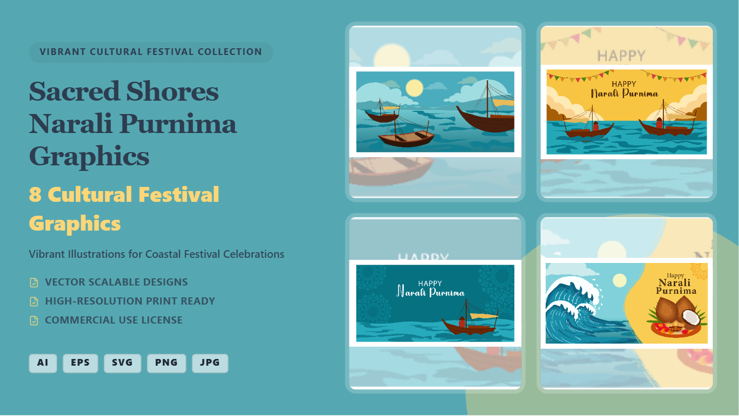 Sacred Shores Narali Purnima Social Media Banners – Vibrant Coastal Festival Graphics
