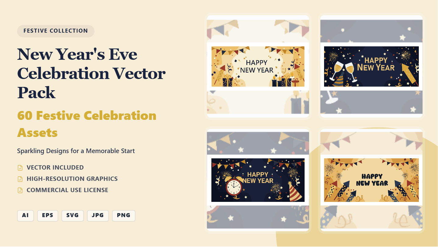 Festive New Year's Eve Social Media Banners – Premium Celebration Vector Pack