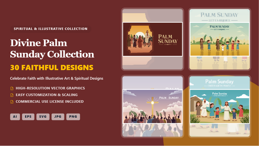 Divine Palm Sunday Collection Social Media Banners – Illustrative Vector Designs