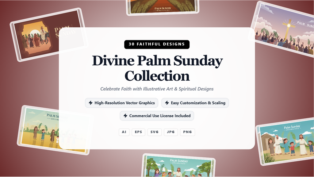 Divine Palm Sunday Collection Social Media Banners – Illustrative Vector Designs