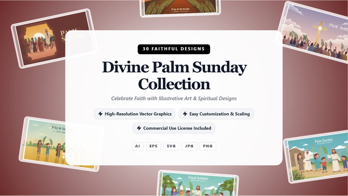 Divine Palm Sunday Collection Social Media Banners – Illustrative Vector Designs