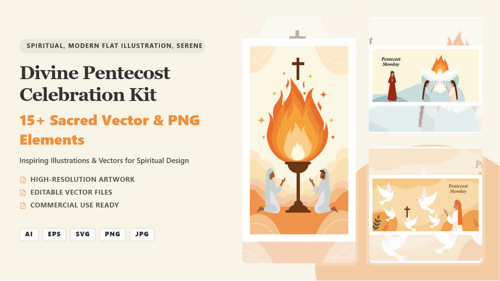Divine Pentecost Social Media Banners Kit – Sacred Modern Flat Illustrations & Vectors