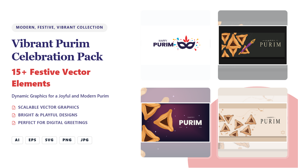 Vibrant Purim Celebration Social Media Banner Pack – Editable Vector Graphics