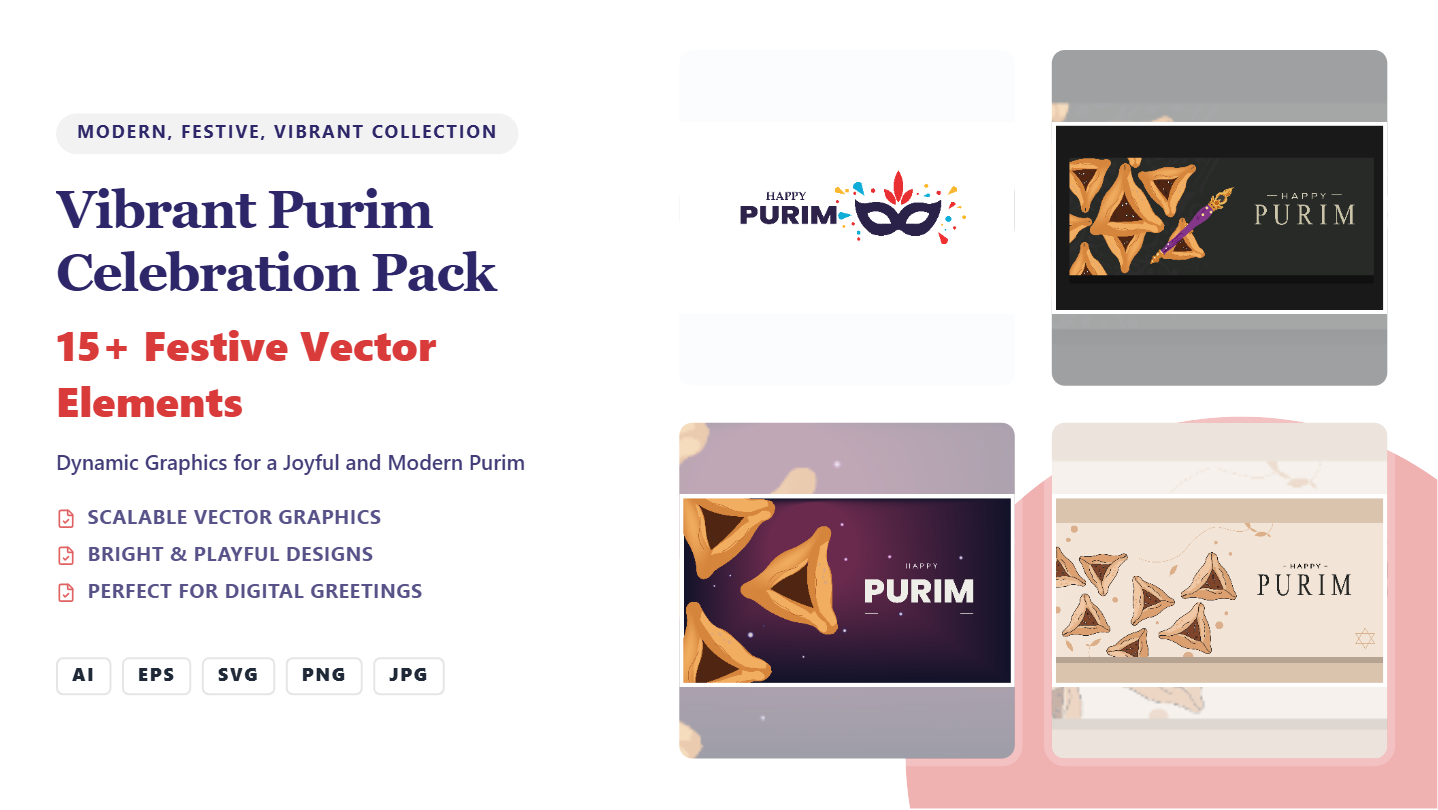 Vibrant Purim Celebration Social Media Banner Pack – Editable Vector Graphics