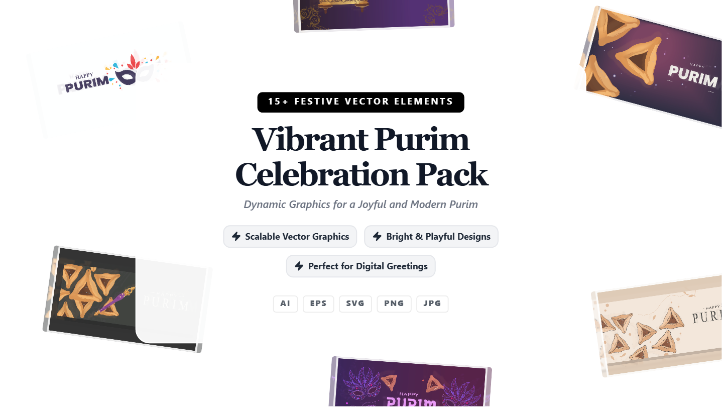 Vibrant Purim Celebration Social Media Banner Pack – Editable Vector Graphics