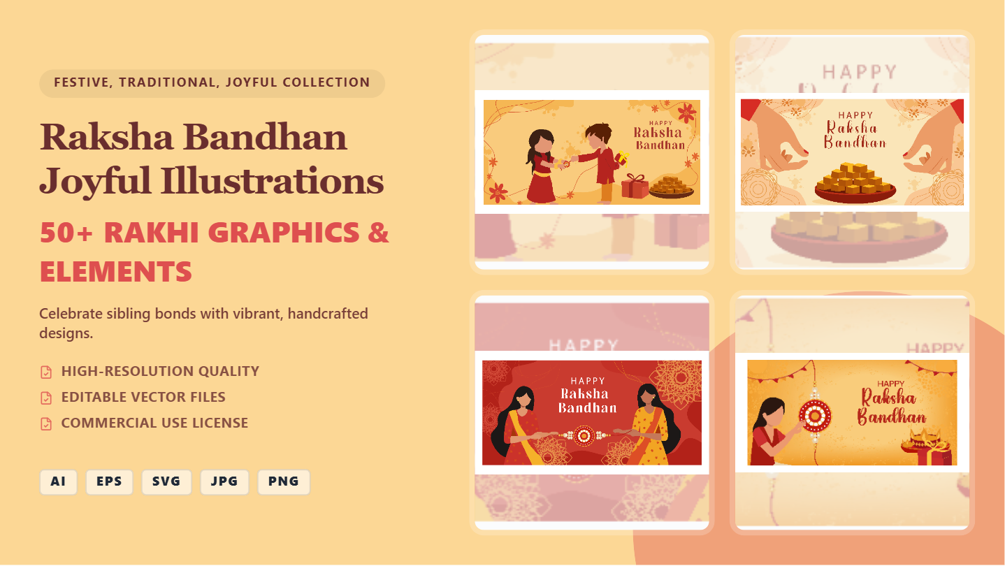 Raksha Bandhan Joyful Illustrations Social Media Banner Pack – Editable Vector Graphics