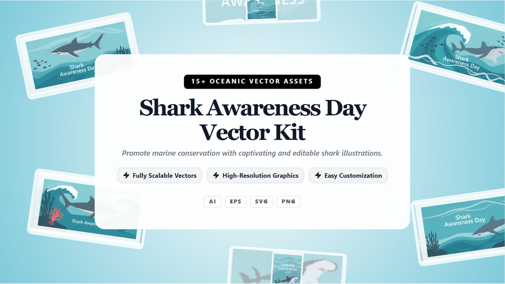 Shark Awareness Day Social Media Banner & Vector Kit – Editable Oceanic Graphics
