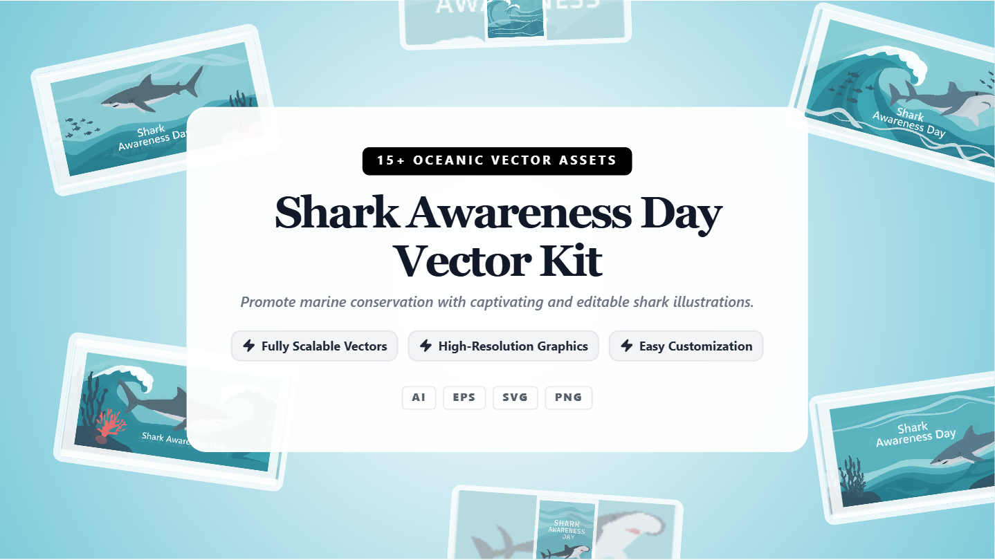 Shark Awareness Day Social Media Banner & Vector Kit – Editable Oceanic Graphics