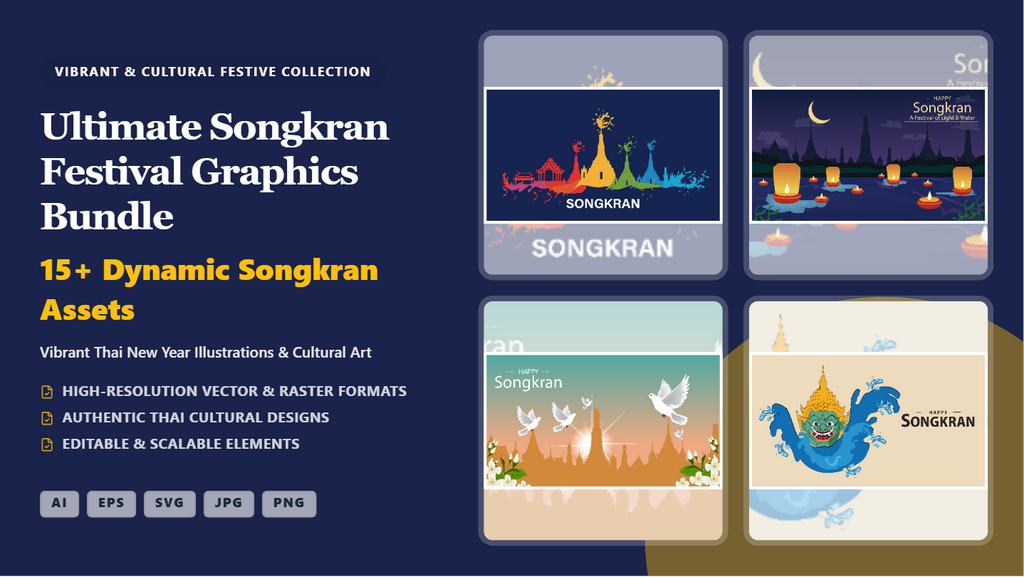 Ultimate Songkran Festival Social Media Banners – Vibrant Thai Cultural Art & Graphics