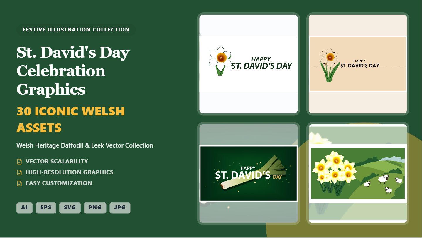 St. David's Day Celebration Graphics Social Media Banners – Welsh Heritage Vector Collection