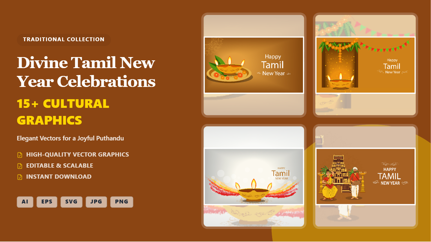 Divine Tamil New Year Social Media Banners – Cultural Graphics & Editable Vectors