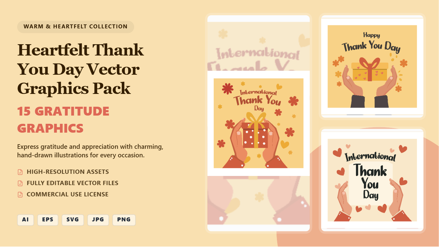 Heartfelt Thank You Day Social Media Banners – Hand-Drawn Vector Graphics Pack