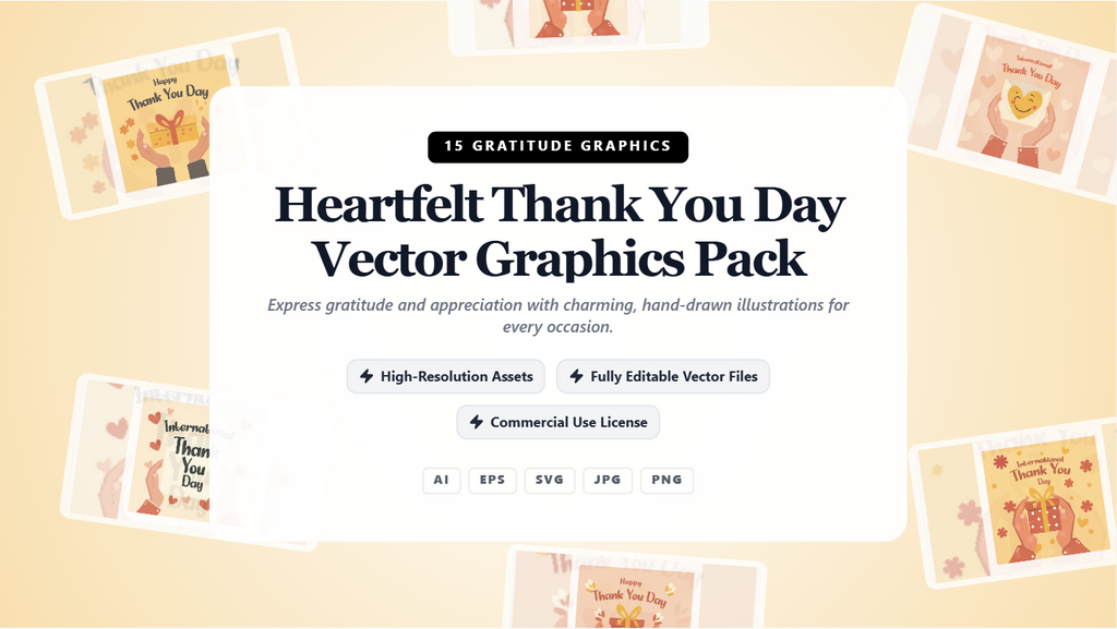 Heartfelt Thank You Day Social Media Banners – Hand-Drawn Vector Graphics Pack