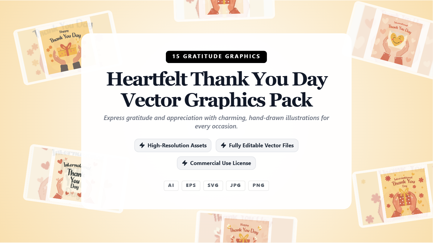 Heartfelt Thank You Day Social Media Banners – Hand-Drawn Vector Graphics Pack