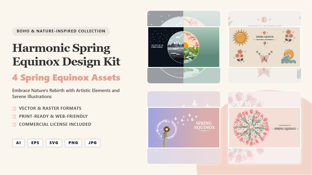 Harmonic Spring Equinox Social Media Banners – Nature-Inspired Vector & Raster Kit