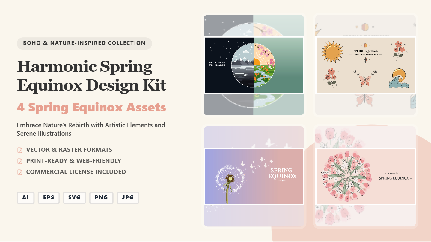 Harmonic Spring Equinox Social Media Banners – Nature-Inspired Vector & Raster Kit