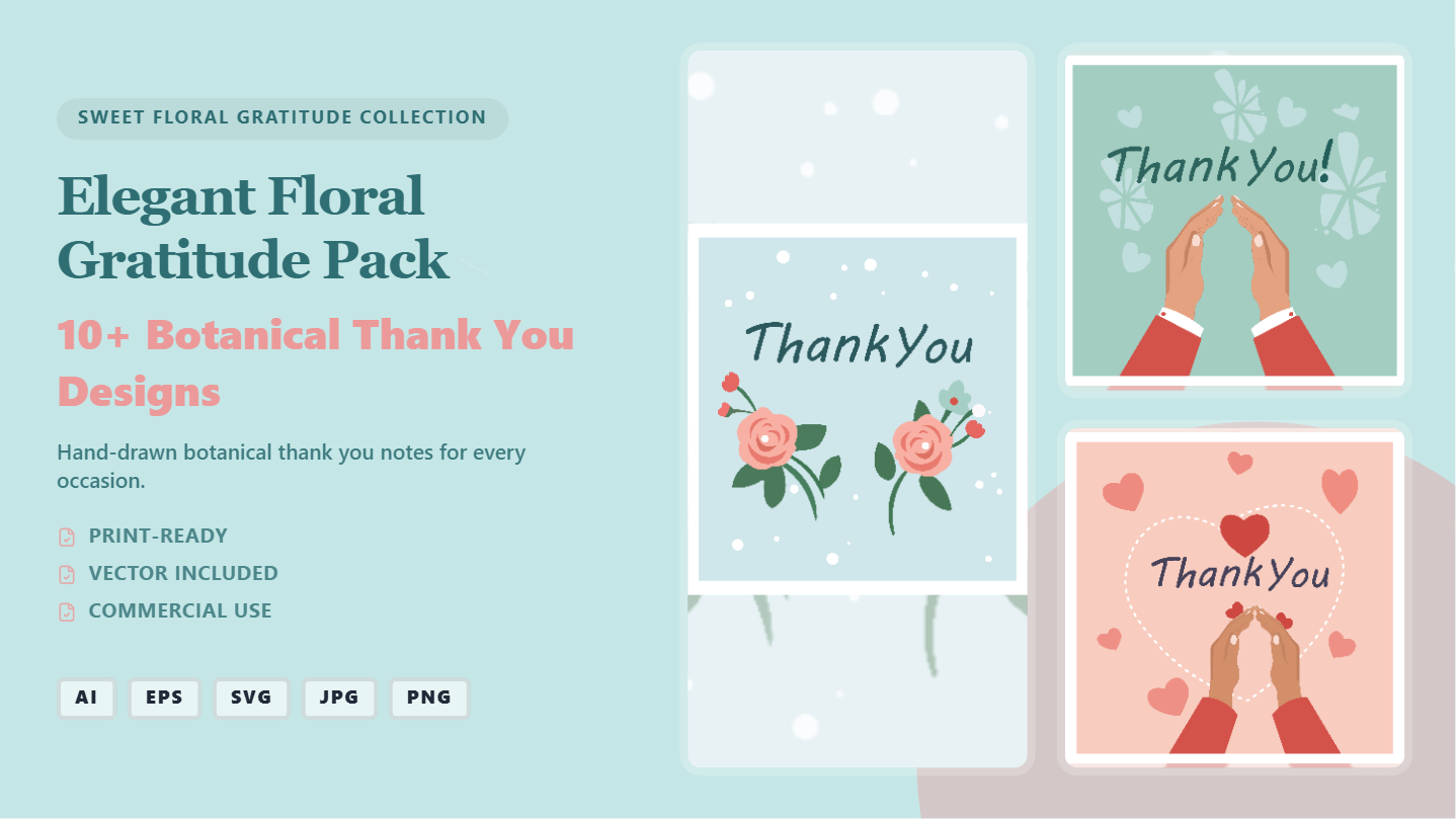 Elegant Floral Thank You Social Media Banners – Botanical Vector Templates