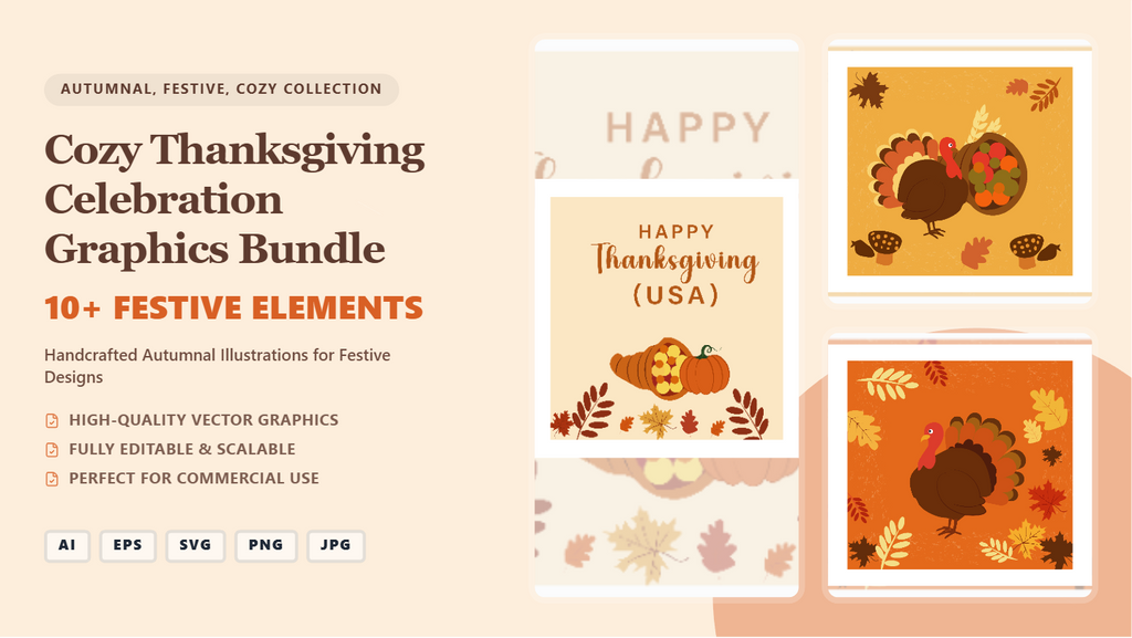 Cozy Thanksgiving Celebration Social Media Graphics Bundle – Editable Vector