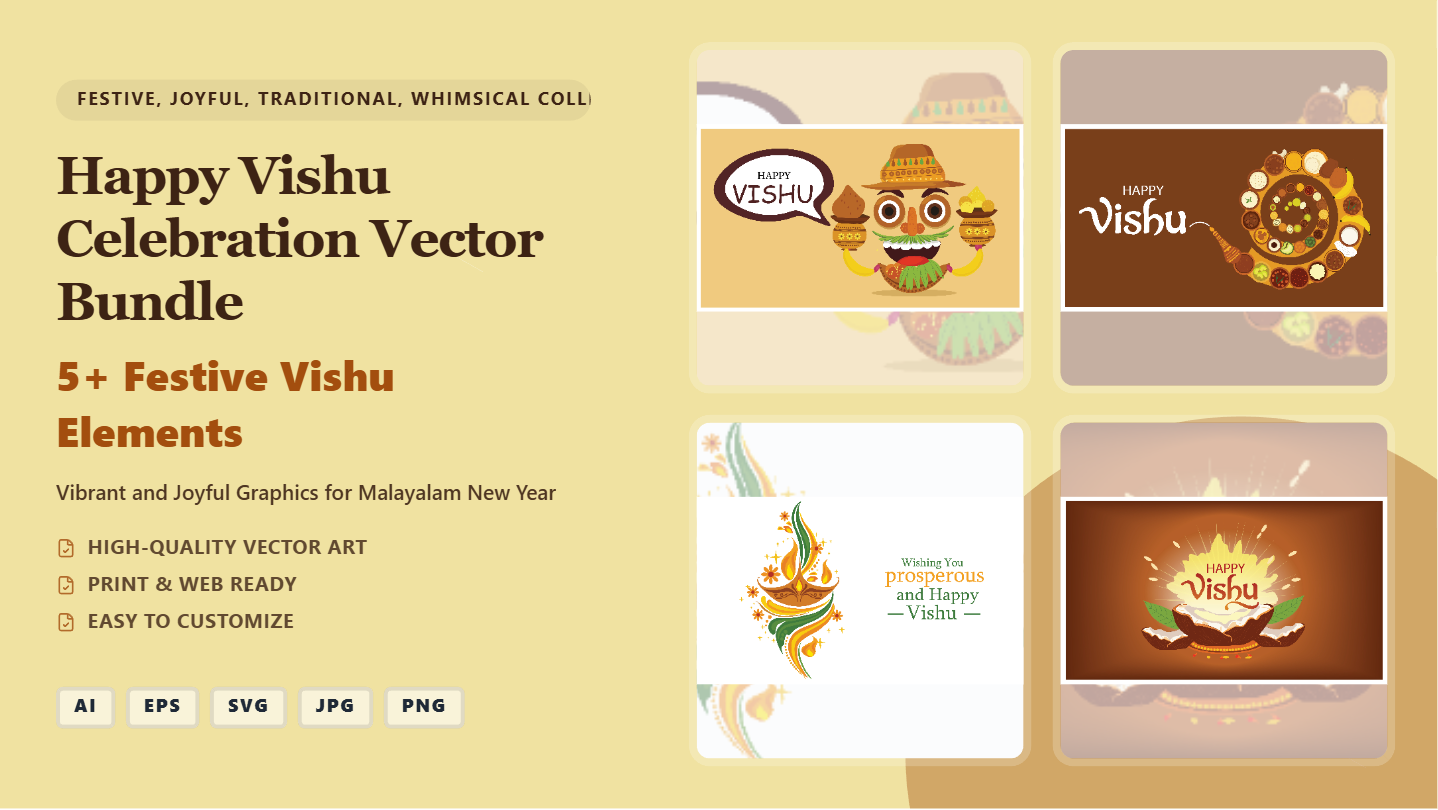 Happy Vishu Celebration Social Media Banners – Festive Vector Graphics Bundle