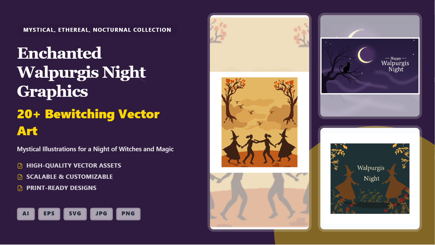 Enchanted Walpurgis Night Social Media Banners – Mystical Vector Graphics Pack