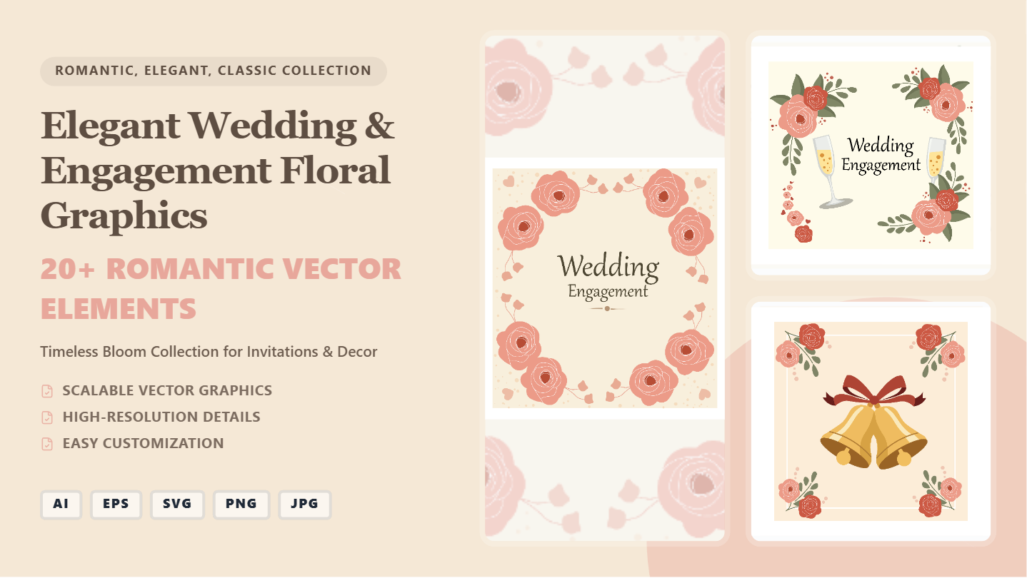 Elegant Wedding & Engagement Floral Social Media Banners – Premium Vector Graphics Set